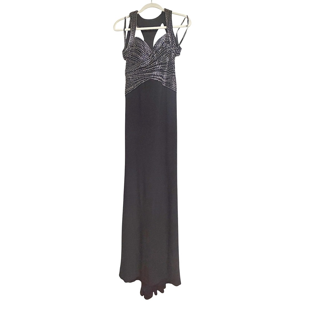 Tony Bowls Paris Beaded Gown Prom Black Formal Dress Beaded Racerback Size 2